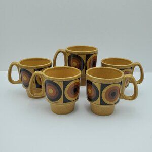 Pfaltzgraff Circle Pattern Mugs Pfaltzgraff Circles Brown Tan Speckled Mugs